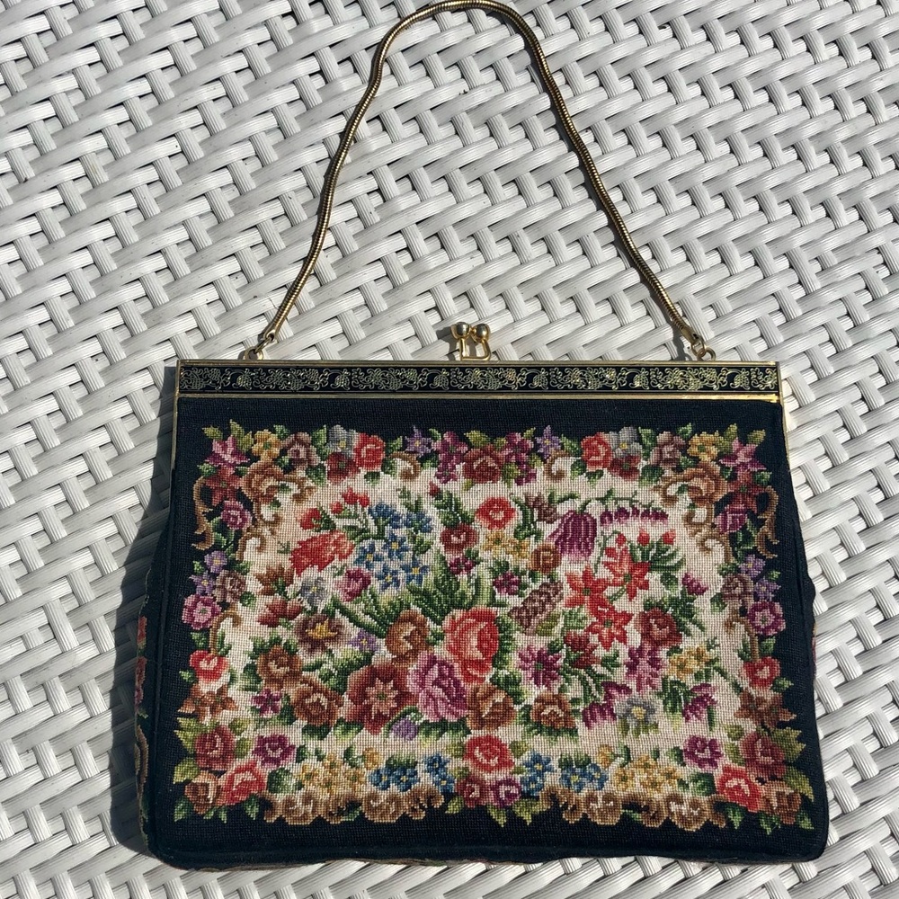 Elegant Cross Stitched Handbag with Gold Chain